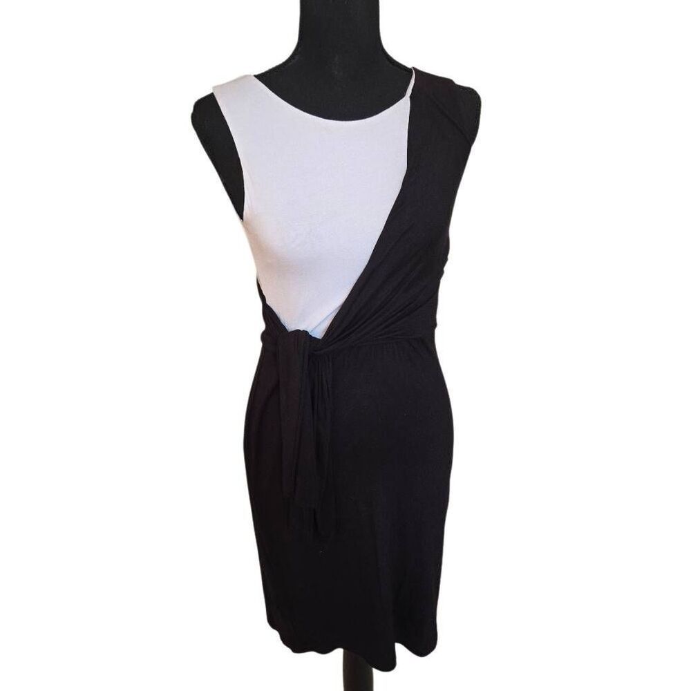 Carmen Marc Valvo Womens Wrap Tie-Waist Sleeveless Mini Dress Black White Small